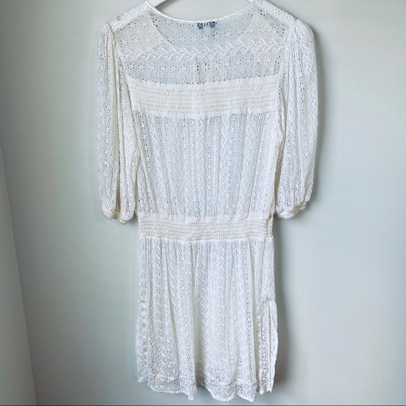 Bebe Silk Eyelet Elastic Waist Cream Coverup Dress - Picture 6 of 10